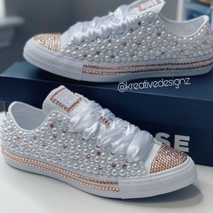 Rose Gold Bling Converse Tennis Shoes